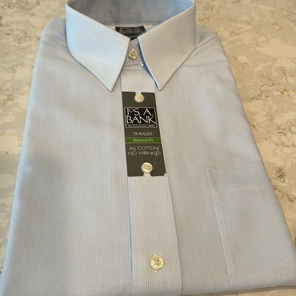 NWT JOS. A. BANK Traveler’s No wrinkle Mens Tailored Fit Dress Shirt Blue stripe - Picture 5 of 5